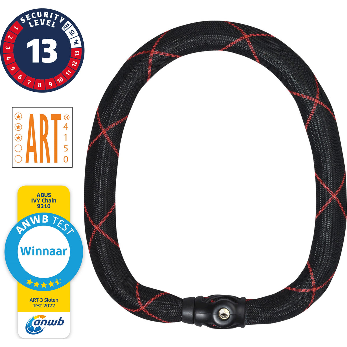 ABUS IVY Chain 9210/110 zwart met rode accenten met fabrikantlabels